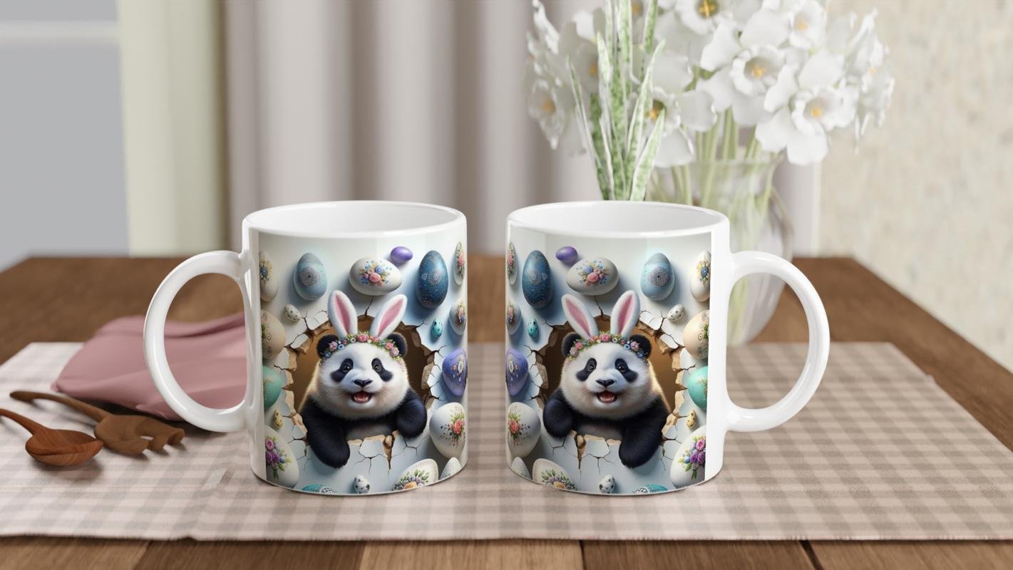 Tavşan Kulaklı Çiçek Taçlı Panda Temalı Baskılı Kupa Bardak - 5