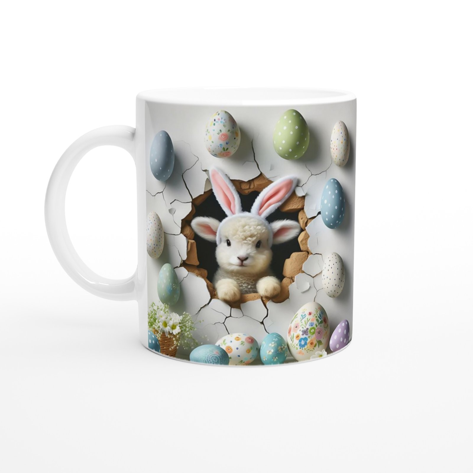 Tavşan Kulaklı Kuzu ve Paskalya Yumurtaları Temalı Baskılı Kupa Bardak