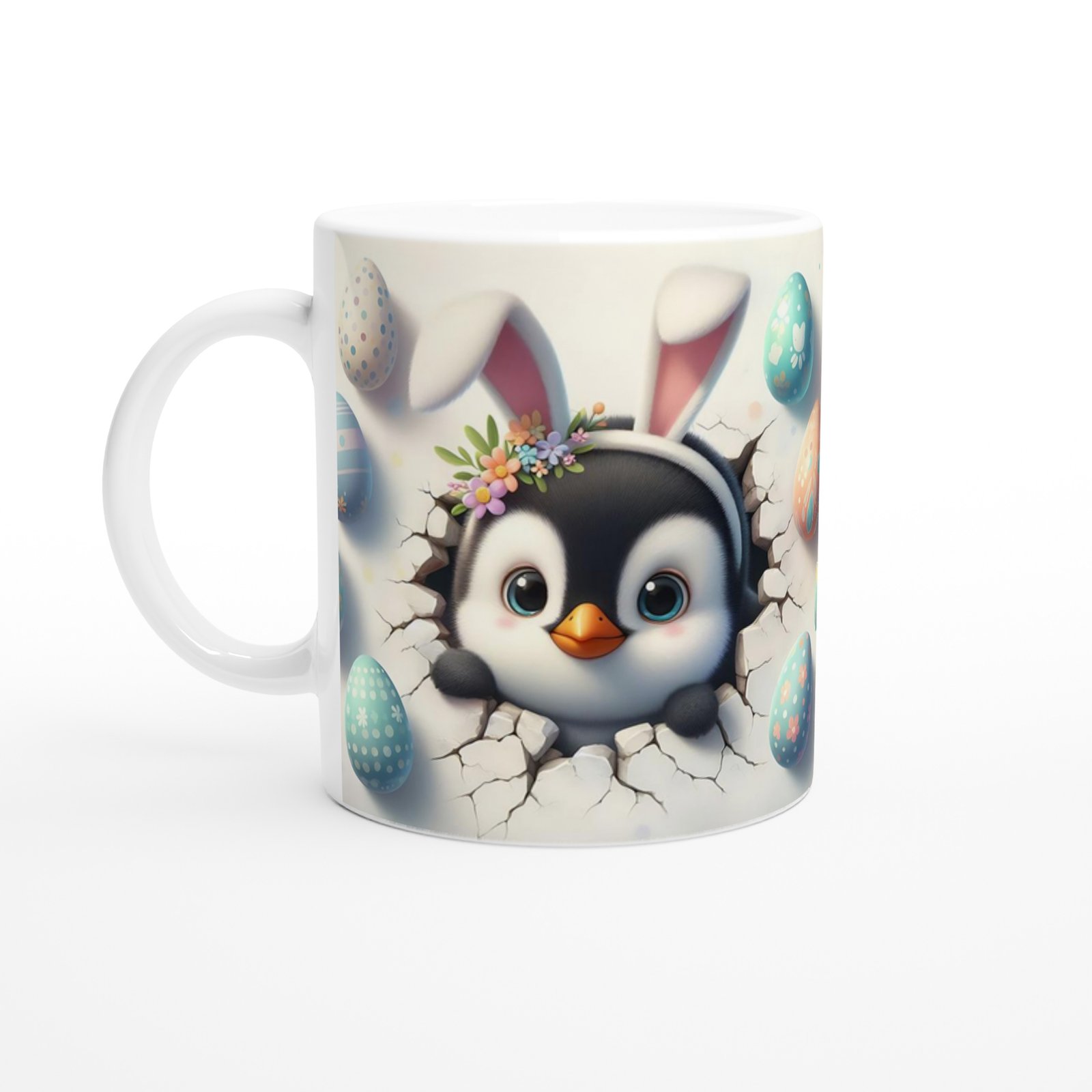 Tavşan Kulaklı Penguen Temalı Baskılı Kupa Bardak