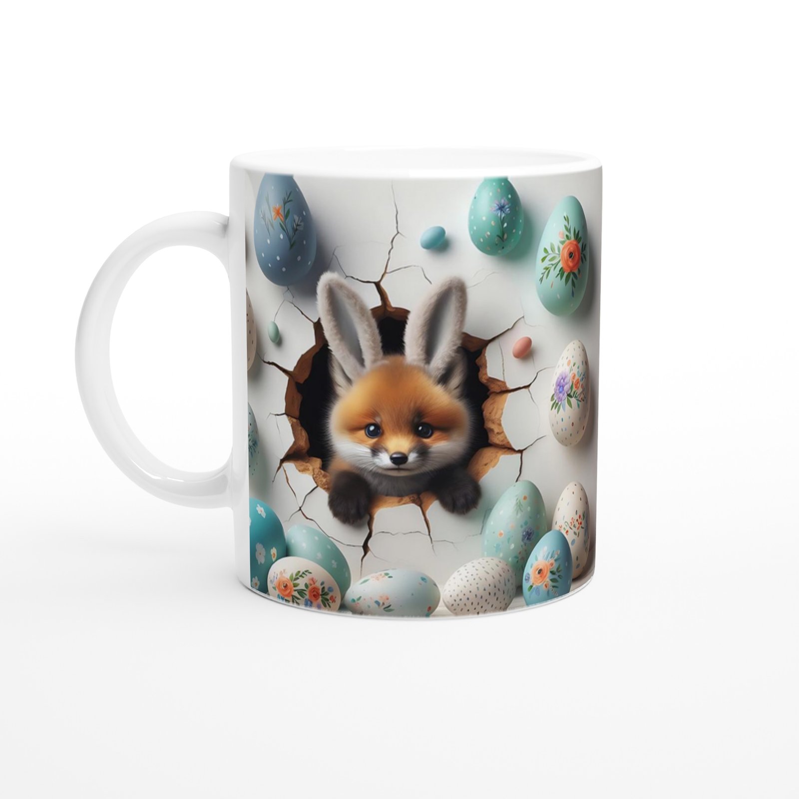 Tavşan Kulaklı Tilki ve Çiçekli Paskalya Yumurtaları Temalı Baskılı Kupa Bardak