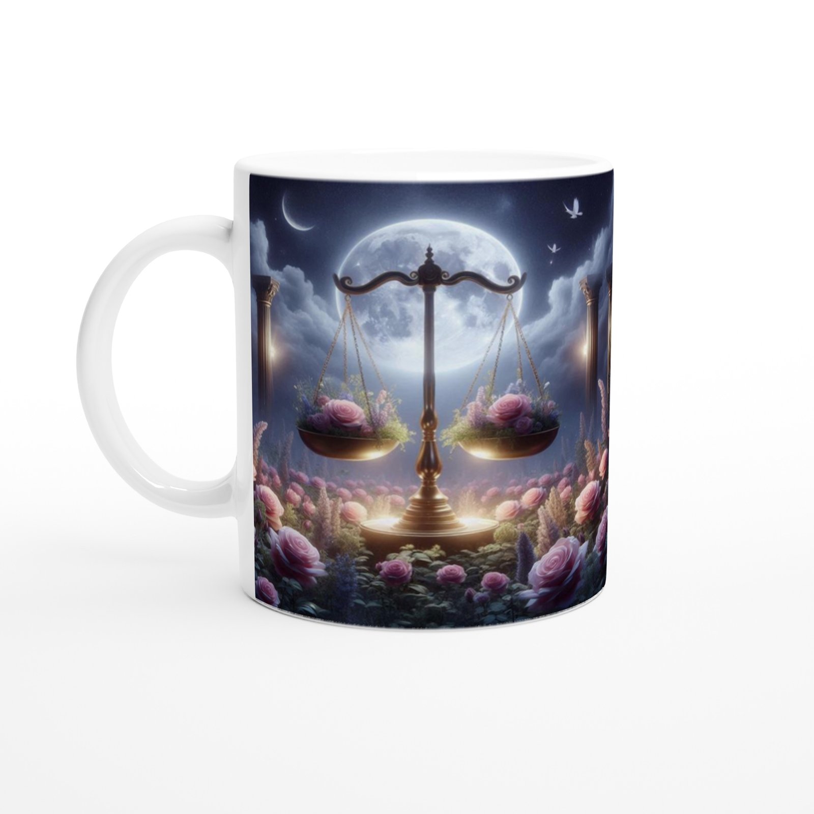 Terazi Burcu Baskılı Kahve Kupası - Ay ışığında Zodyak Bahçesi Vs1