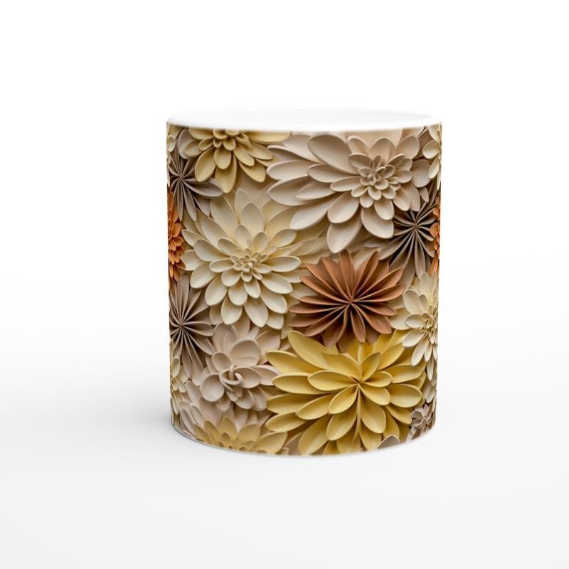 Toprak Tonlarında Rölyef Çiçek Desenli Kupa Bardak - 2