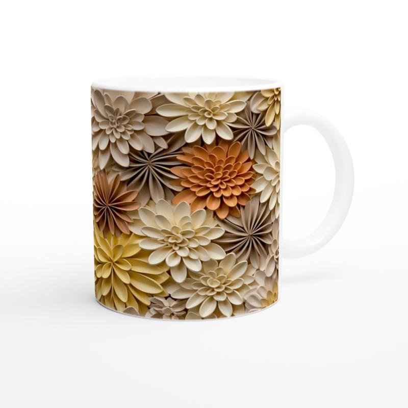 Toprak Tonlarında Rölyef Çiçek Desenli Kupa Bardak - 3