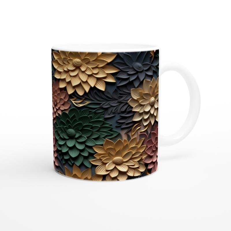 Toprak ve Altın Çiçek Desenli Kupa Bardak - 3