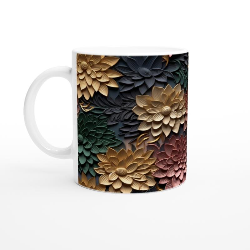 Toprak ve Altın Çiçek Desenli Kupa Bardak