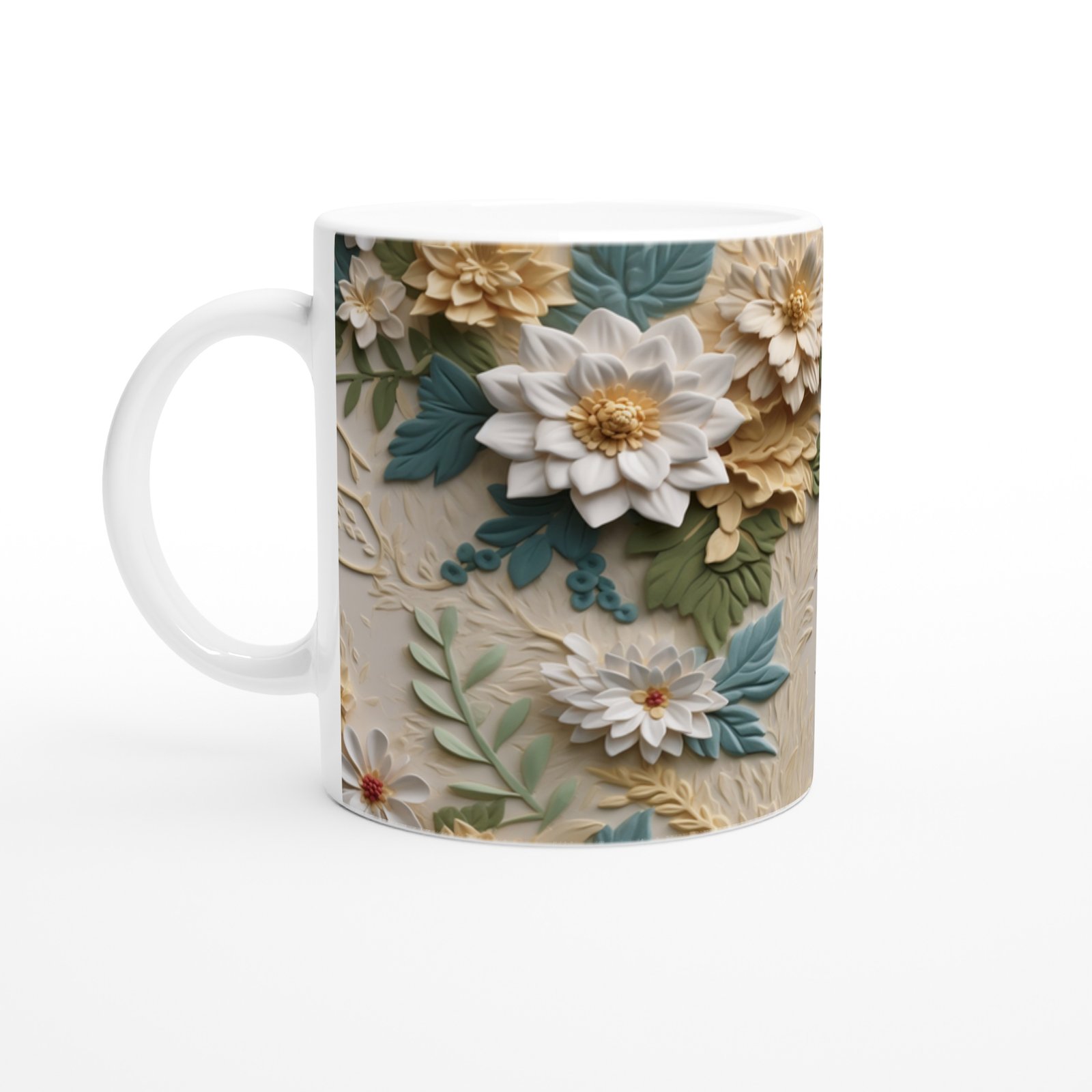 Toprak ve Nane Tonlu Çiçekli Kupa Bardak