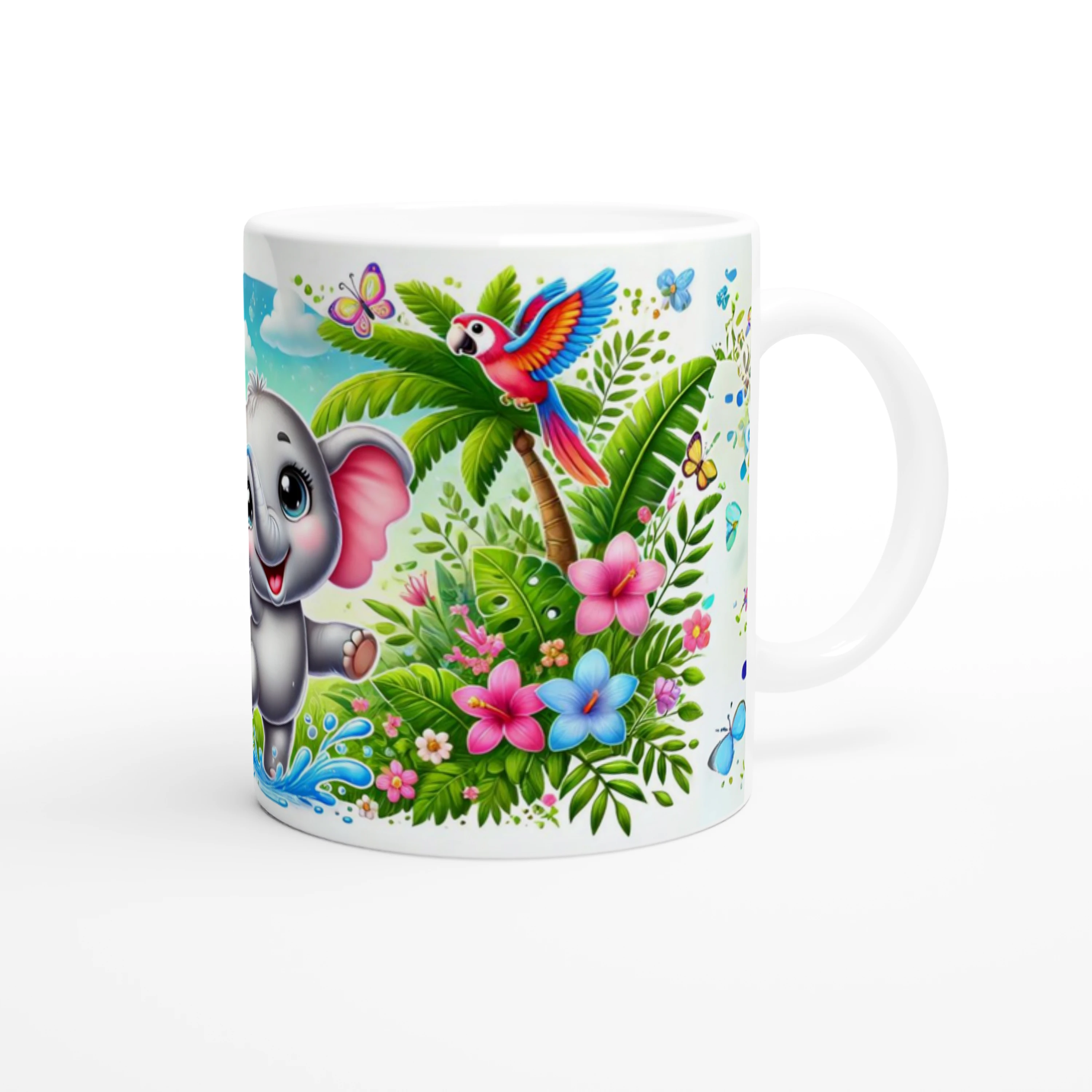 Tropik Fil Neşesi Temalı Çocuklara Özel Baskılı Kupa Bardak - 3