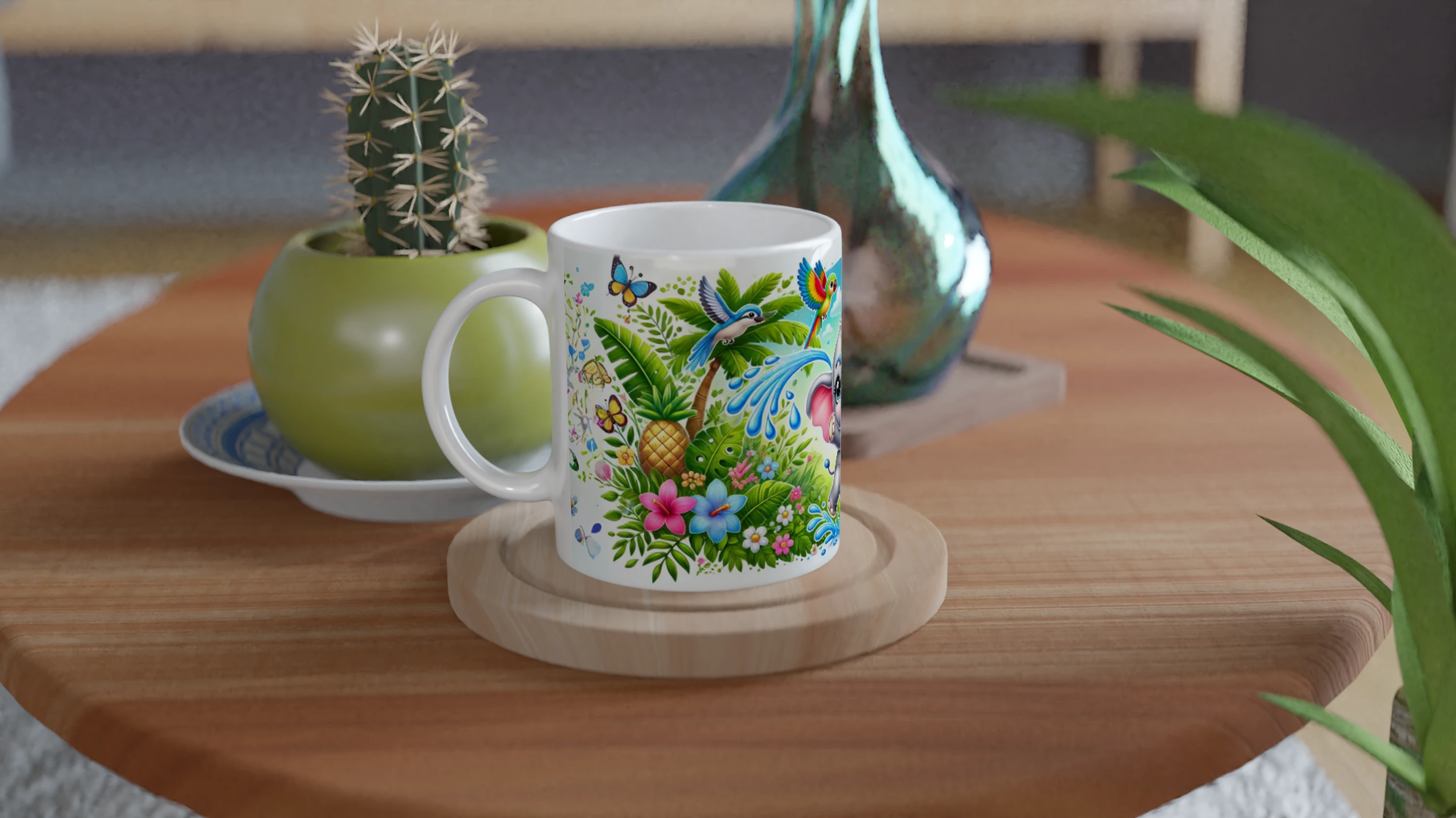 Tropik Fil Neşesi Temalı Çocuklara Özel Baskılı Kupa Bardak - 4