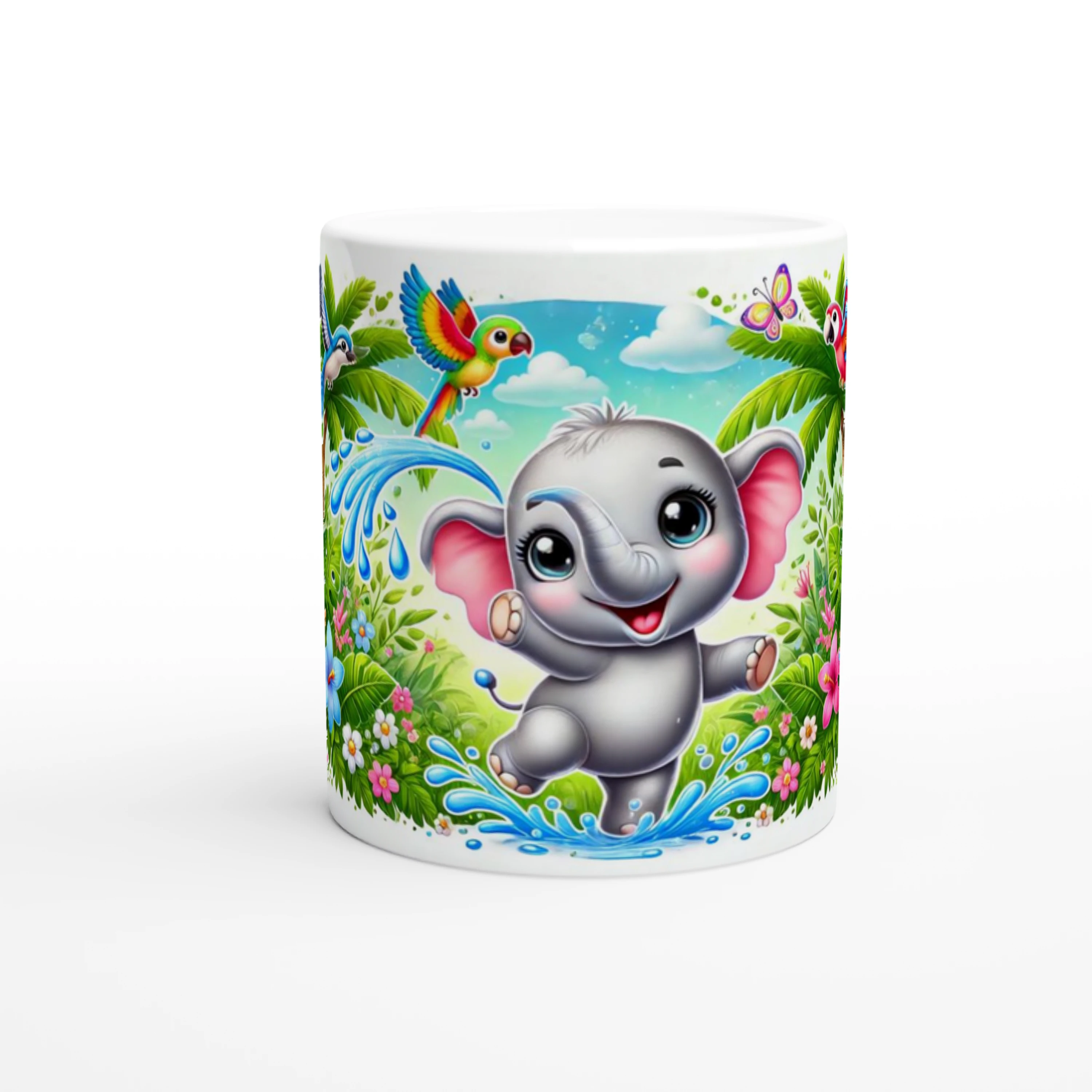 Tropik Fil Neşesi Temalı Çocuklara Özel Baskılı Kupa Bardak