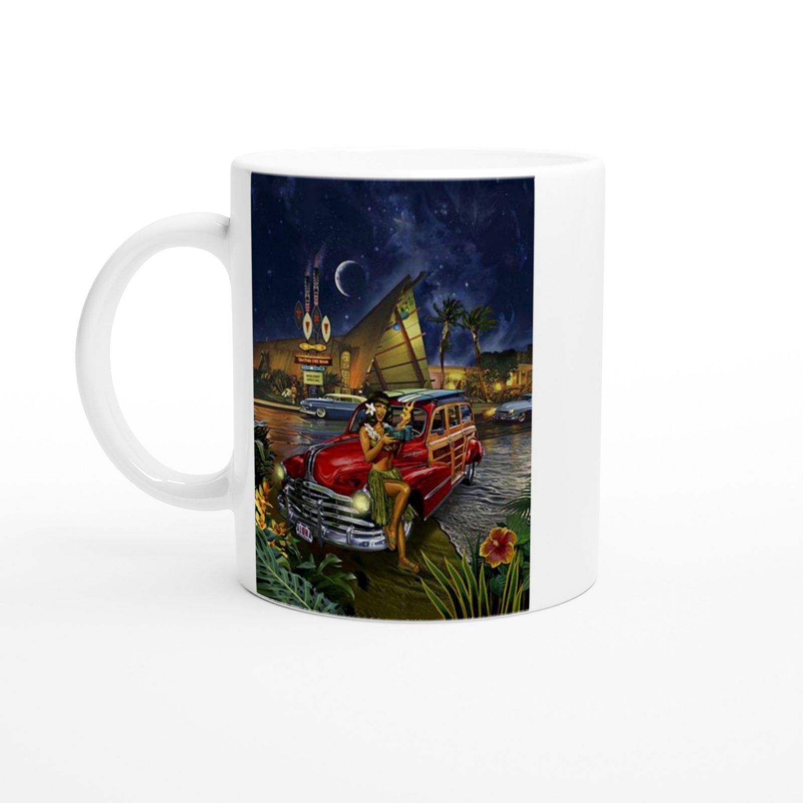 Tropikal Gecede Aloha Kızlı Klasik Araba Kupa