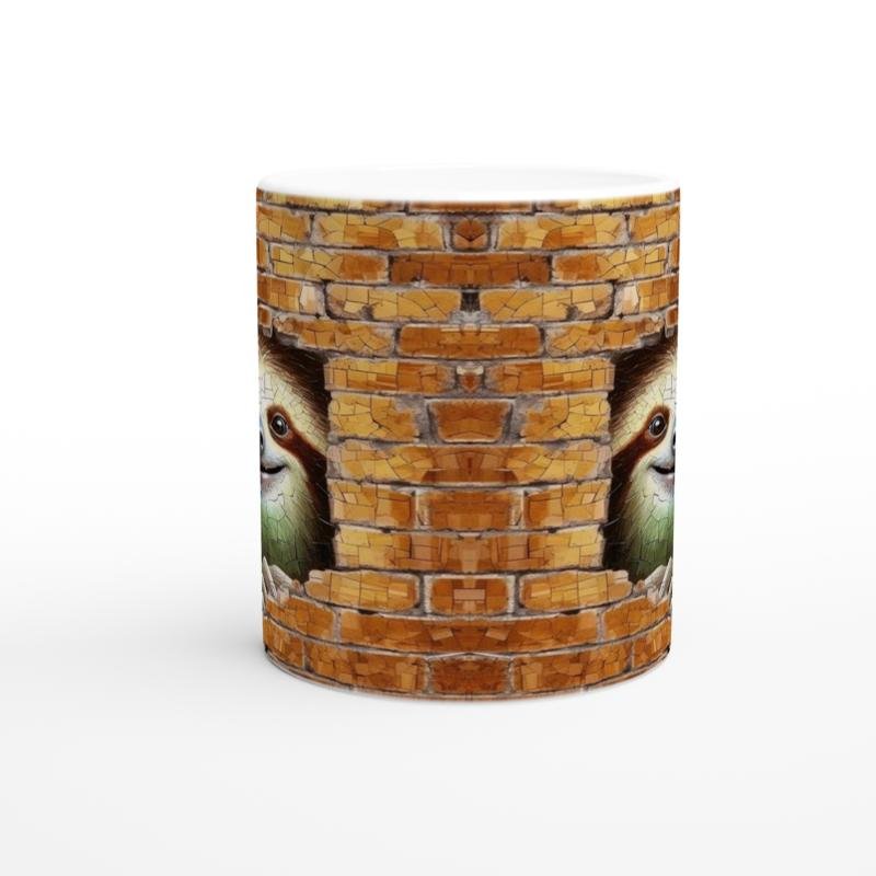 Tuğla Arasından Bakan Tembel Hayvan Temalı Baskılı Kupa Bardak - 2