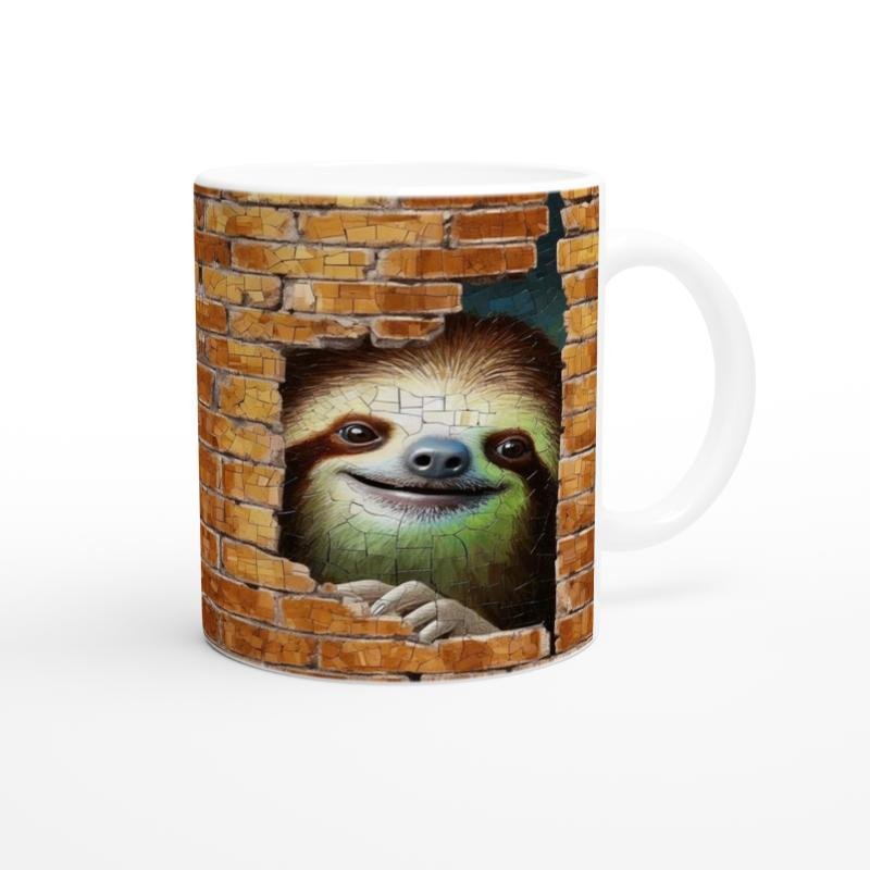 Tuğla Arasından Bakan Tembel Hayvan Temalı Baskılı Kupa Bardak - 3