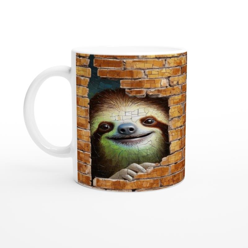 Tuğla Arasından Bakan Tembel Hayvan Temalı Baskılı Kupa Bardak