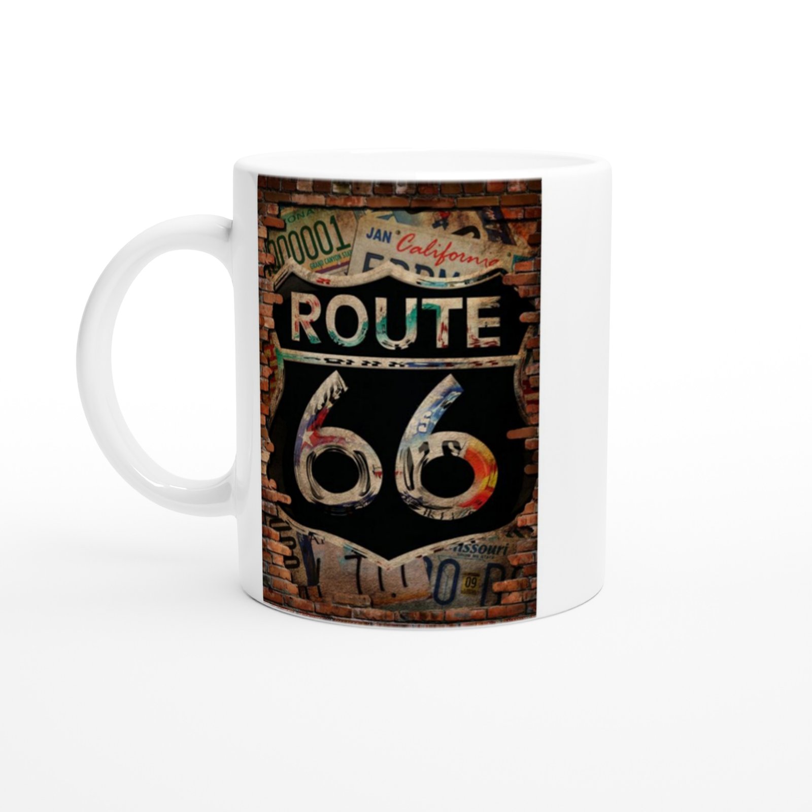 Tuğla Duvar Üzerinde Route 66 Baskılı Kupa Bardak