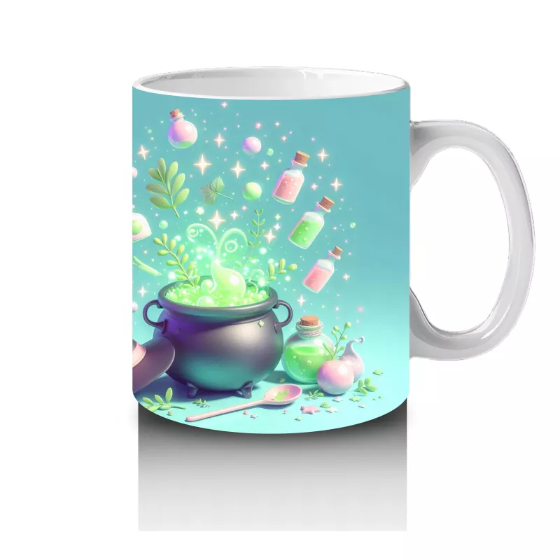 Turkuaz Arka Plan Üzerinde Neon Balkabağı ve Şekerlemelerle Cadılar Bayramı Baskılı Kupa - 4