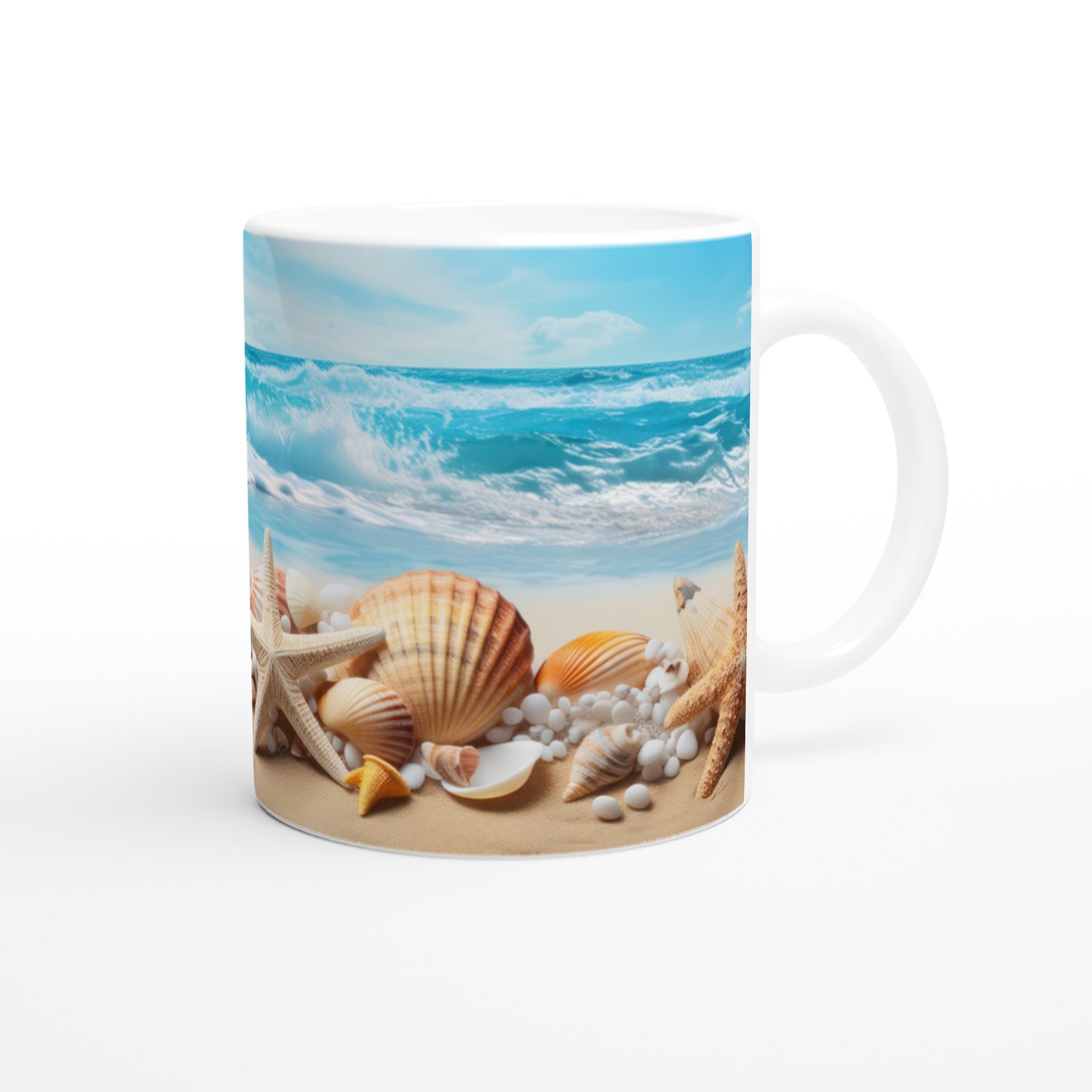 Turkuaz Dalgalar ve Kabuklar Kupa Bardak - 3