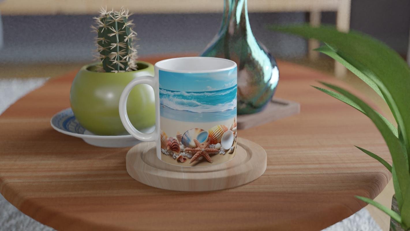 Turkuaz Dalgalar ve Kabuklar Kupa Bardak - 4