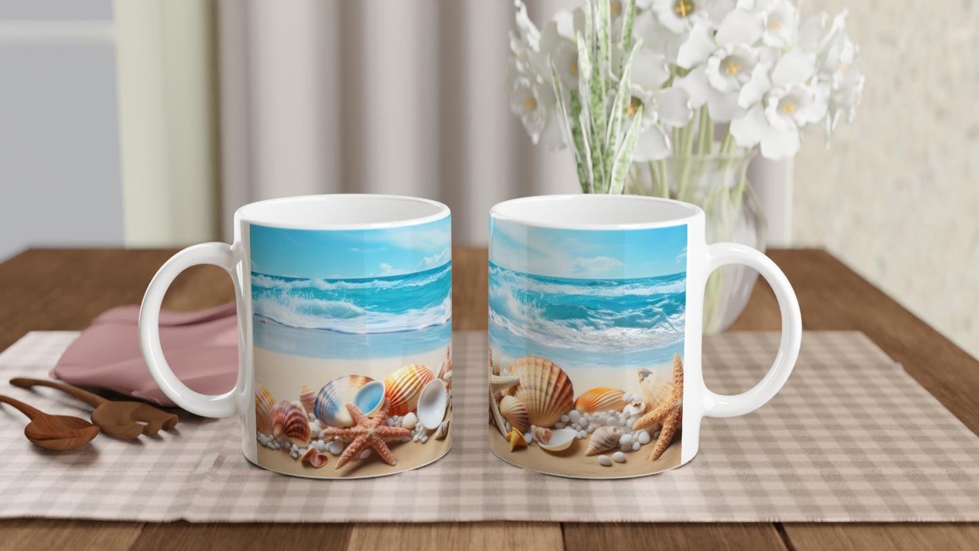 Turkuaz Dalgalar ve Kabuklar Kupa Bardak - 5