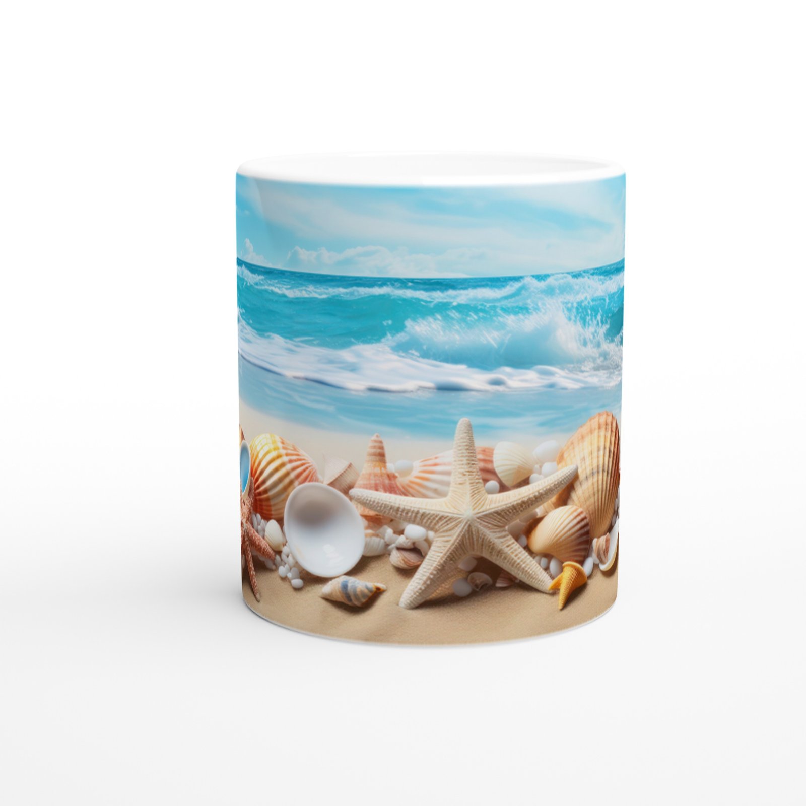 Turkuaz Dalgalar ve Kabuklar Kupa Bardak