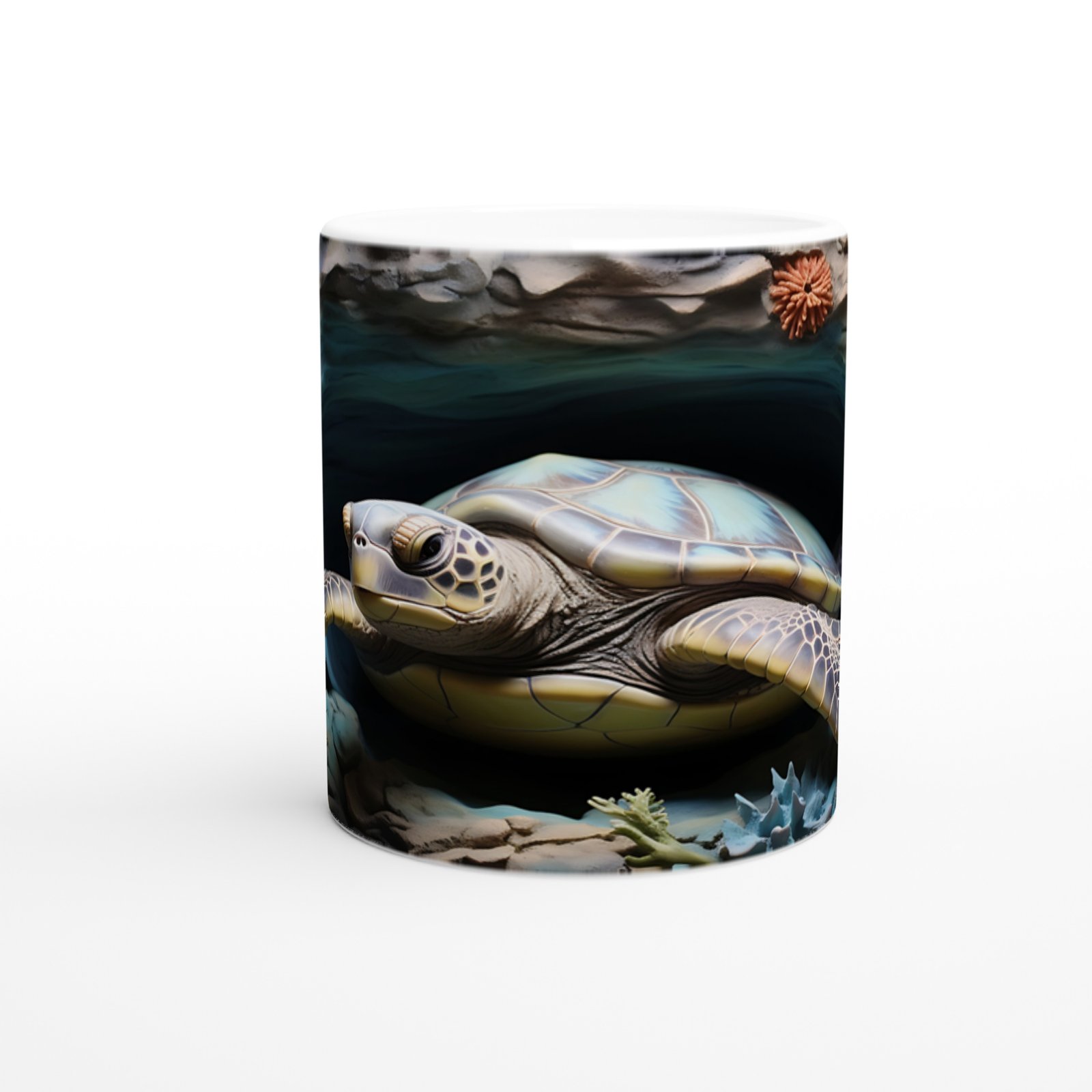 Turkuaz Derinliklerde Yüzen Deniz Kaplumbağalı Kupa Bardak