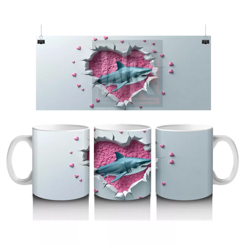 Turkuaz Fonlu Balık ve Kalpler – Baskılı Kahve Kupası