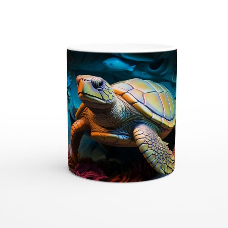 Turkuaz Mağarada Parlayan Deniz Kaplumbağası Kupa Bardak