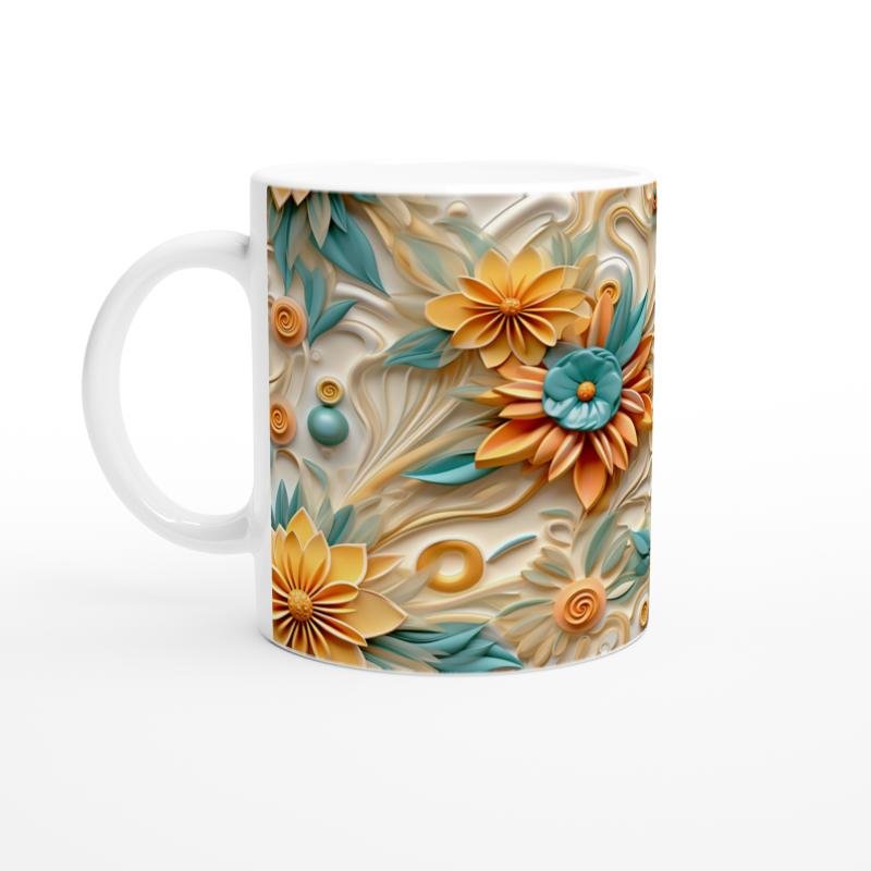 Turkuaz ve Sarı Spiral Çiçekli Kupa Bardak