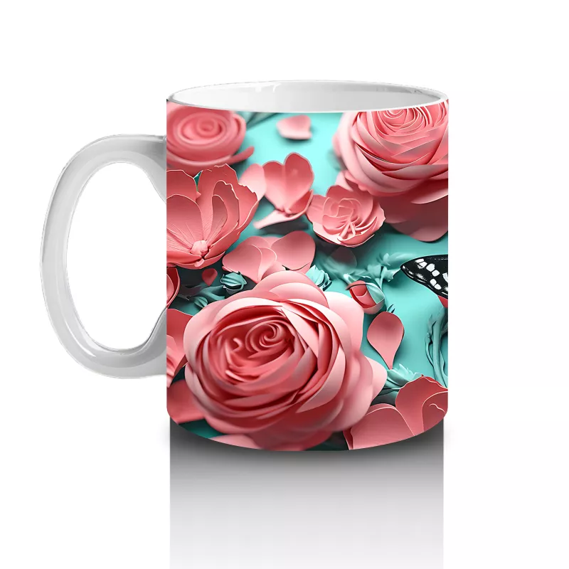 Turkuaz Zemin Üzerinde Pembe Kelebek – Baskılı Kahve Kupası - 2