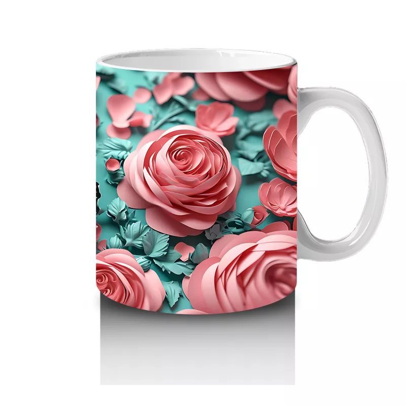 Turkuaz Zemin Üzerinde Pembe Kelebek – Baskılı Kahve Kupası - 4