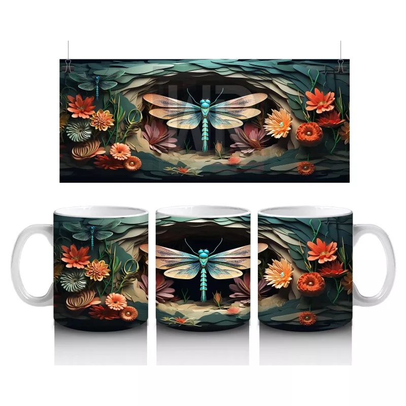 Turuncu Çiçekler Arasında Parlayan Yusufçuk – Baskılı Kupa Bardak