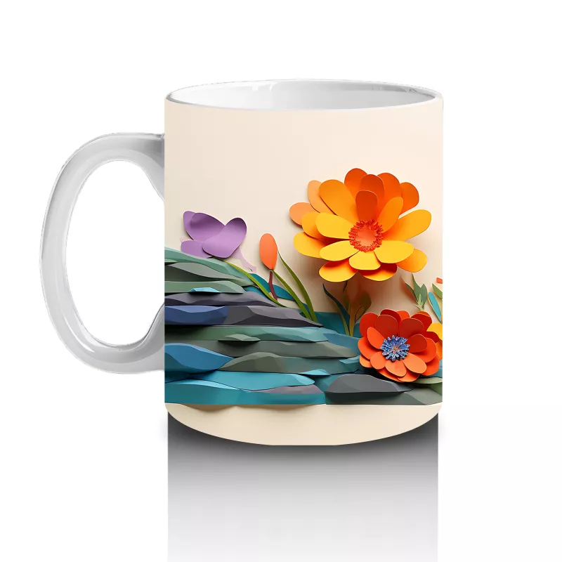 Turuncu Çiçekler ve Sinek Kuşu – Baskılı Kahve Kupası - 2