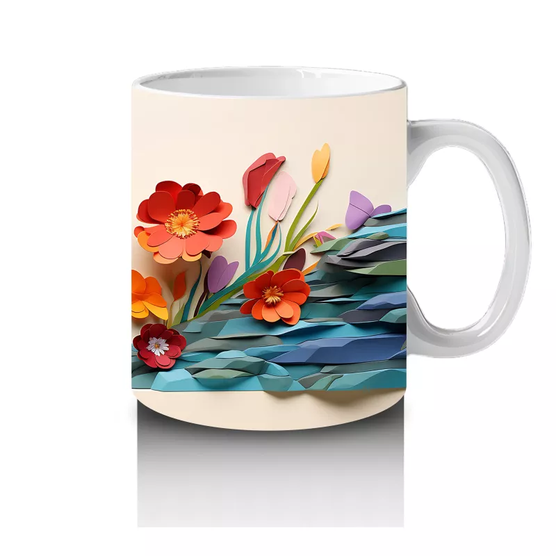 Turuncu Çiçekler ve Sinek Kuşu – Baskılı Kahve Kupası - 4