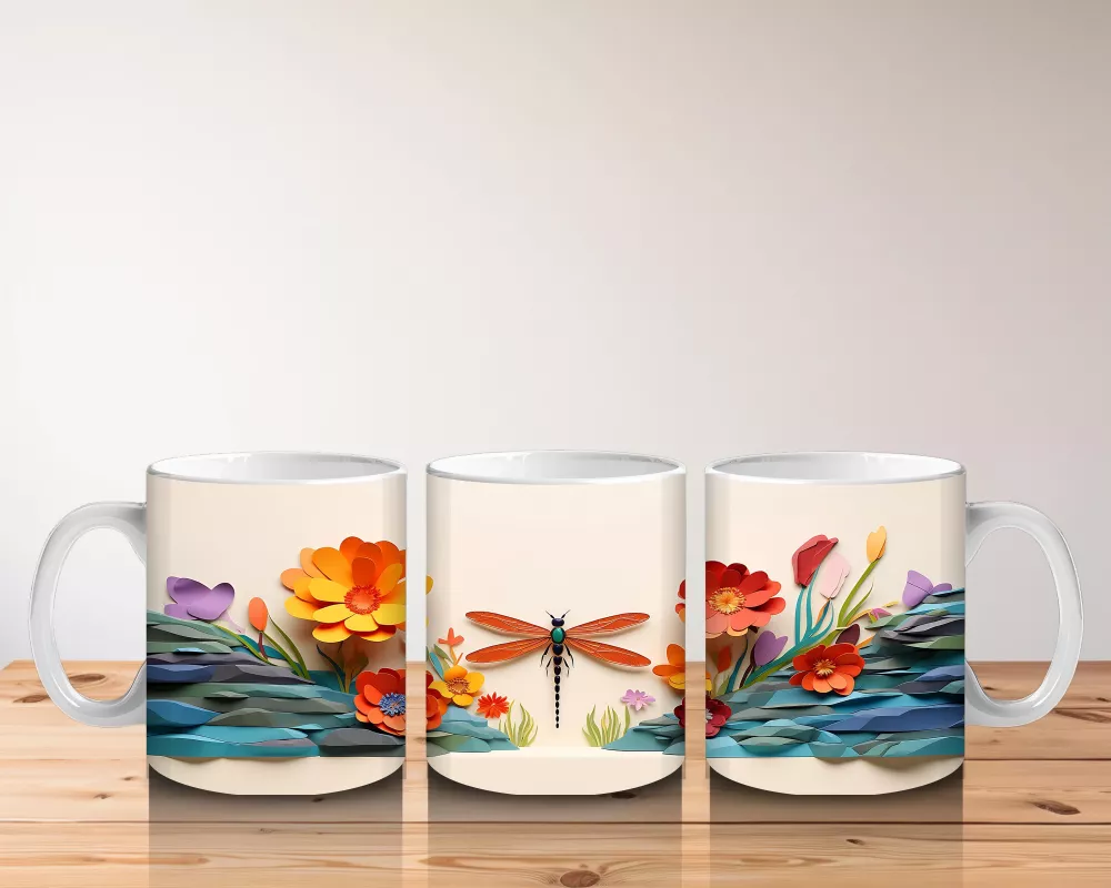 Turuncu Çiçekler ve Sinek Kuşu – Baskılı Kahve Kupası - 5