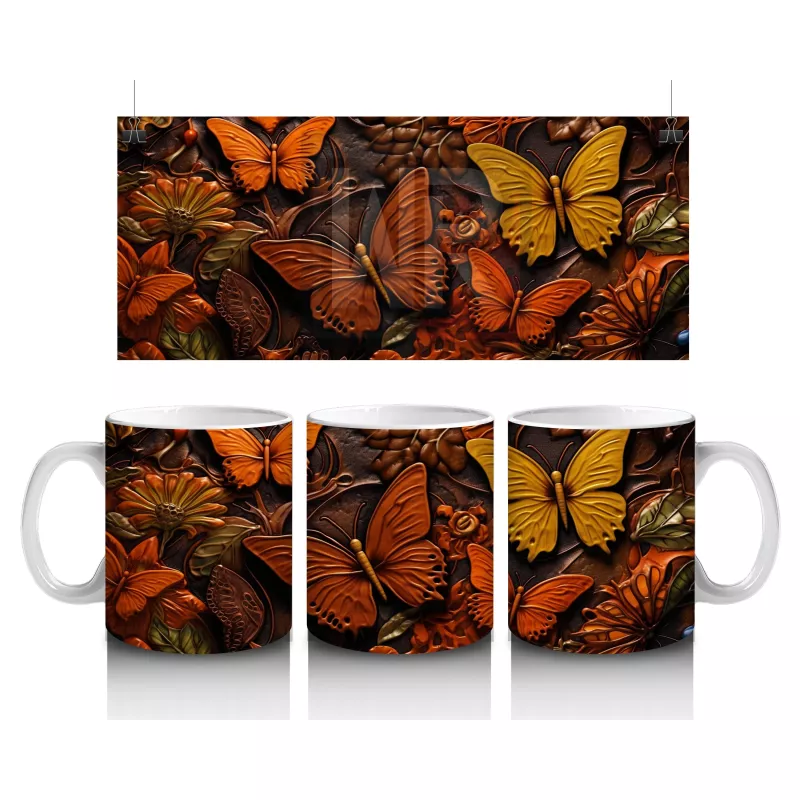 Turuncu Kelebekler Kolaj Deseni – Baskılı Kupa