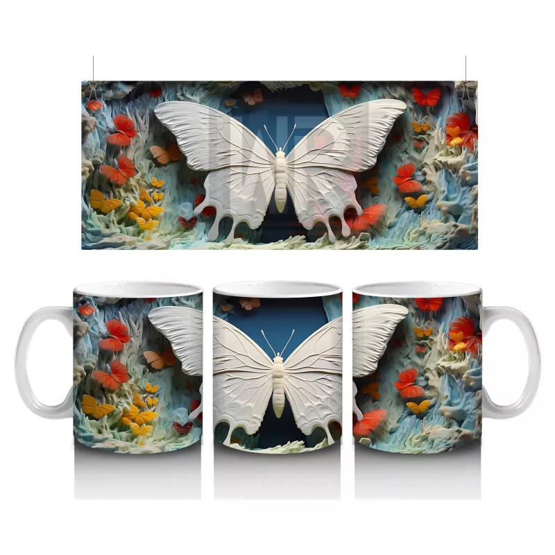 Turuncu Mavi Renkli Tünelde Kelebek – Baskılı Kupa