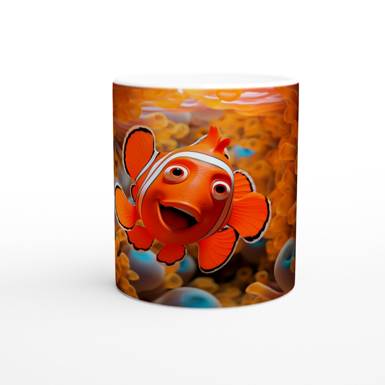 Turuncu Mercanlar Arasında Neşeli Palyaço Balığı Baskılı Kupa Bardak