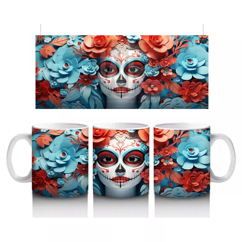 Turuncu ve Mavi Güller Arasında Gotik Yüz – Hediyelik Kahve Kupası