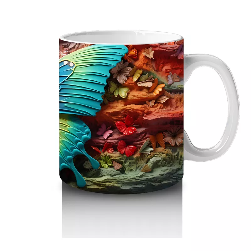 Turuncu ve Mavi Kanatlı Dev Kelebek Deseni – Baskılı Kahve Kupası - 4