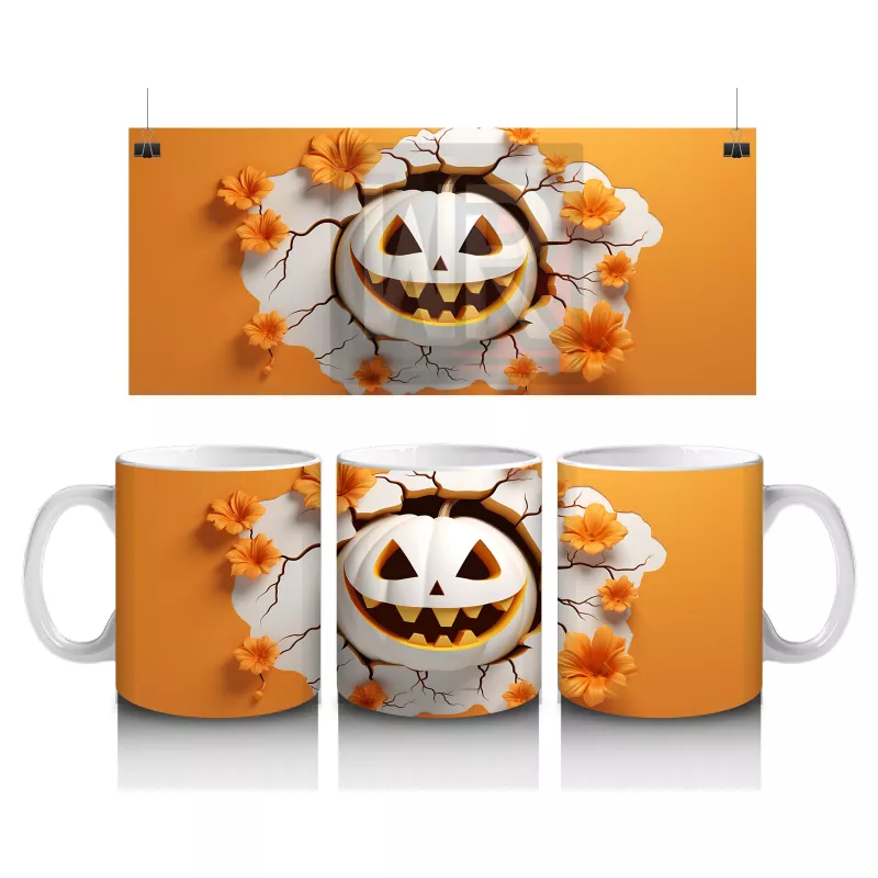 Turuncu Zemin Üzerinde Sırıtkan Balkabağı – Hediyelik Kahve Kupası