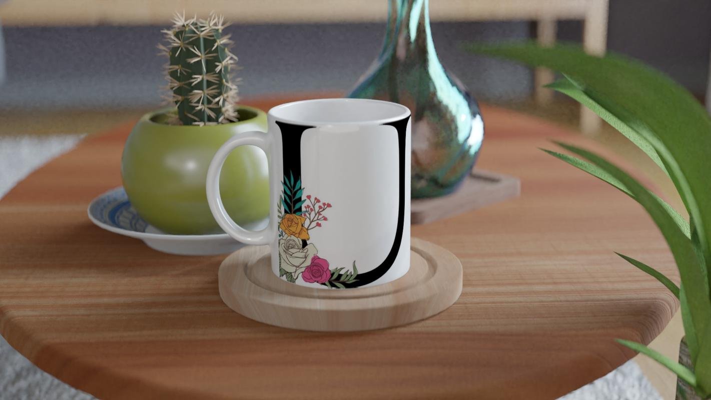 U Harfi Çiçek Motifli Harfli Kupa Bardak - 4