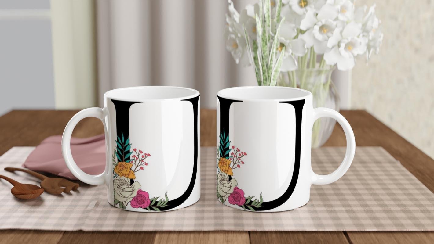 U Harfi Çiçek Motifli Harfli Kupa Bardak - 5