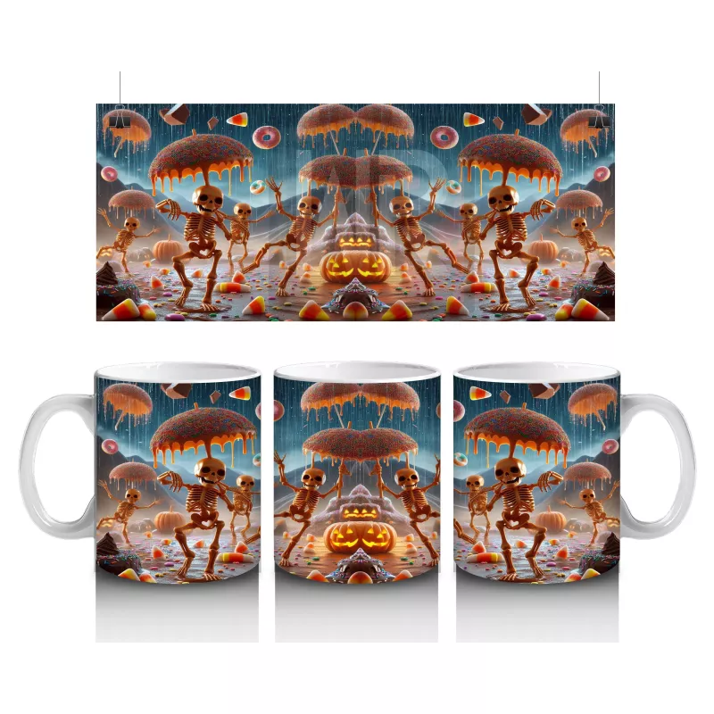 Uçan Balkabakları ve Şekerlerle Renkli Cadılar Bayramı Baskılı Kupa Bardak