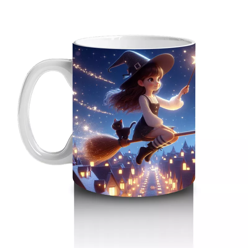 Uçan Cadılar ve Süpürgelerle Dolu Gökyüzü Temalı Cadılar Bayramı Baskılı Kupa Bardak - 2