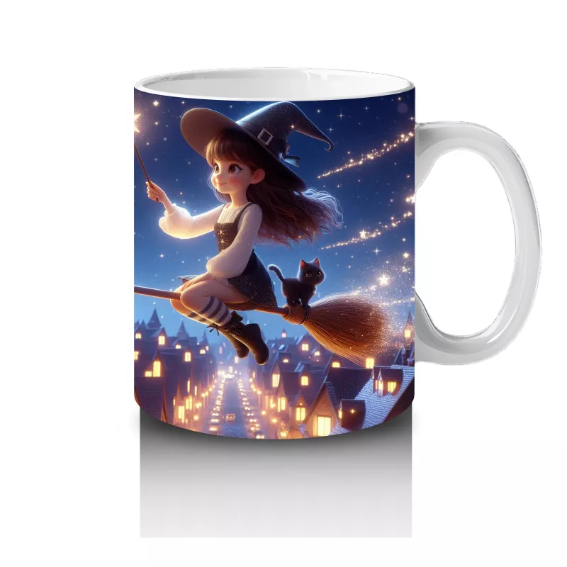 Uçan Cadılar ve Süpürgelerle Dolu Gökyüzü Temalı Cadılar Bayramı Baskılı Kupa Bardak - 4