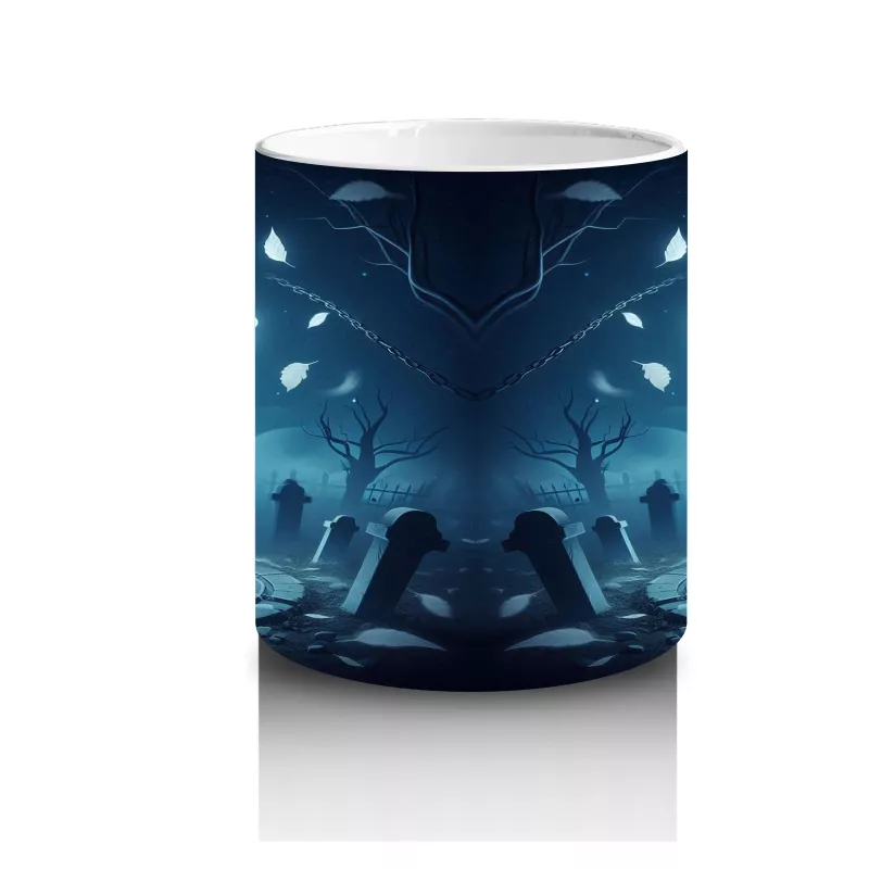 Uçan Hayalet Figürlü Karanlık Gökyüzü Temalı Baskılı Kupa Bardak - 3