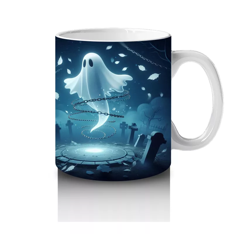 Uçan Hayalet Figürlü Karanlık Gökyüzü Temalı Baskılı Kupa Bardak - 4