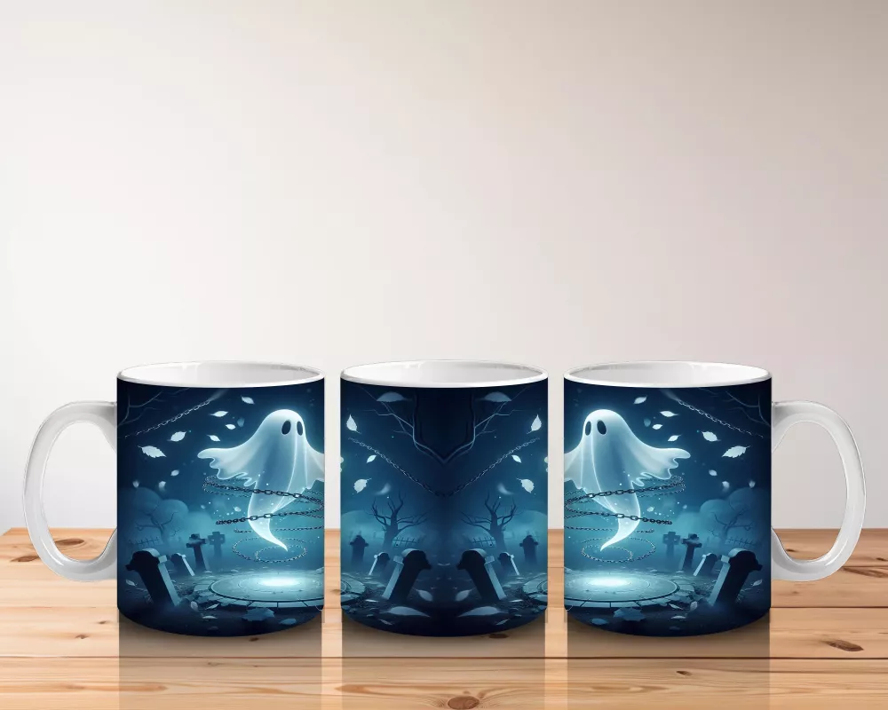 Uçan Hayalet Figürlü Karanlık Gökyüzü Temalı Baskılı Kupa Bardak - 5