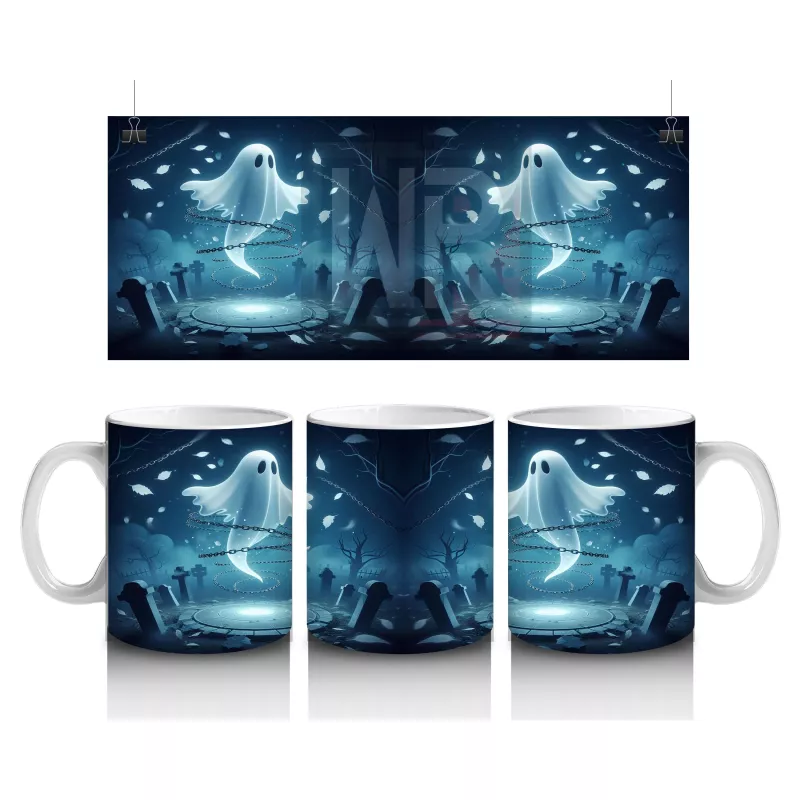 Uçan Hayalet Figürlü Karanlık Gökyüzü Temalı Baskılı Kupa Bardak