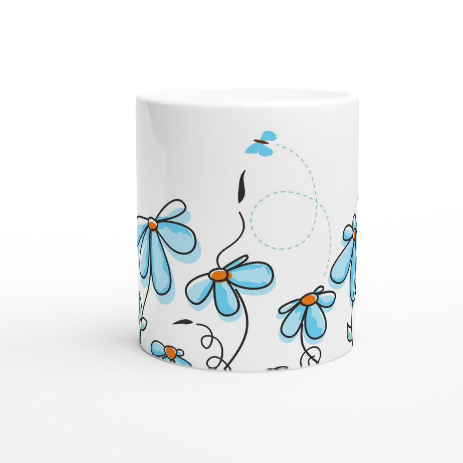 Uçuşan Kelebekler ve Mavi Çiçekler Kupa Bardak - 2