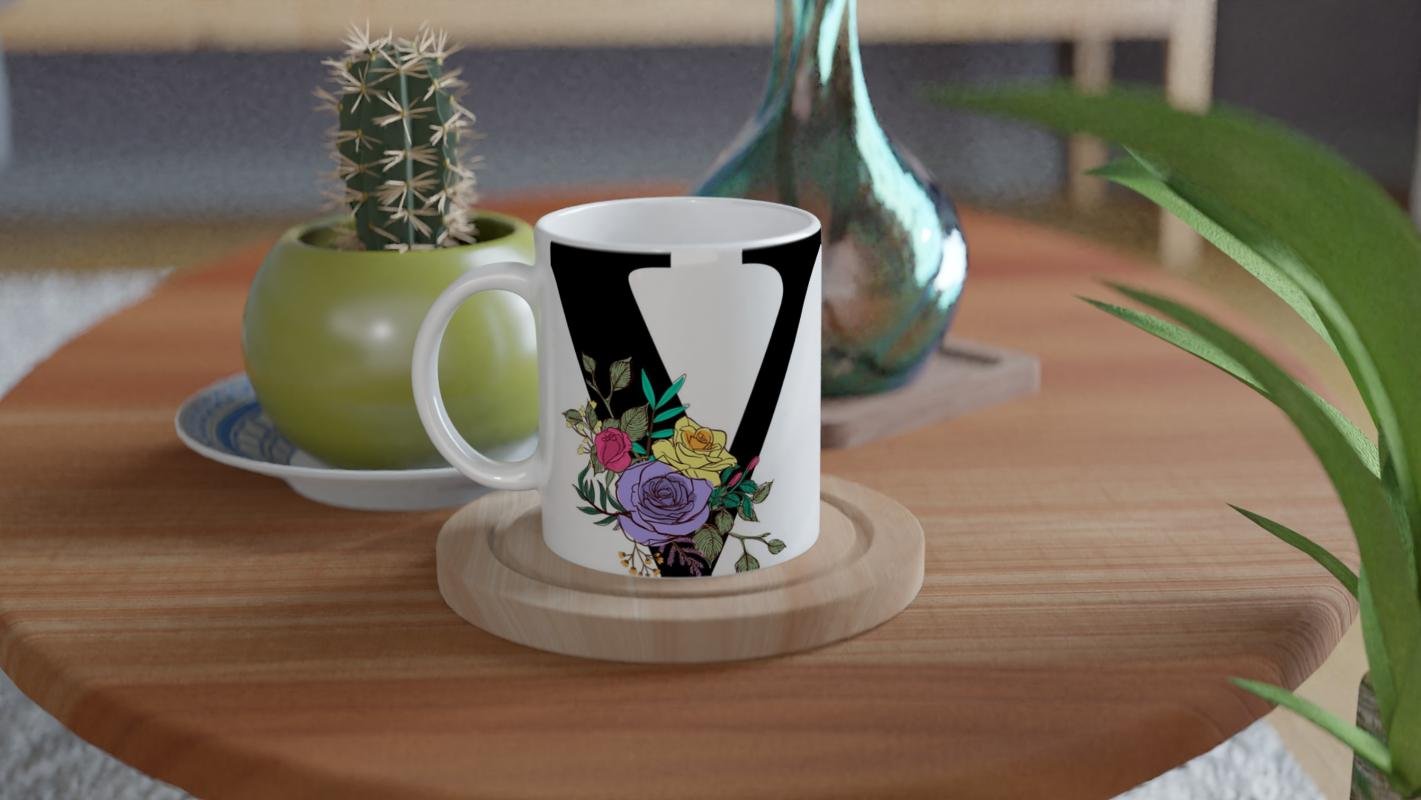 V Harfi Çiçekli Zarif Kupa Bardak - 4